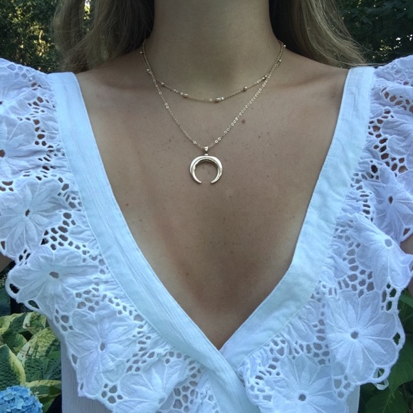 Gold Crescent Moon Double Necklace - Picture 4 of 4